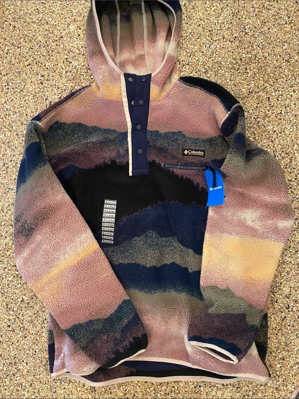 Columbia Multicolor Sherpa Hoodie in Pink, Blue, Yellow and Black